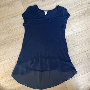 Charming Charlie navy tunic with sheer bottom. Size small.